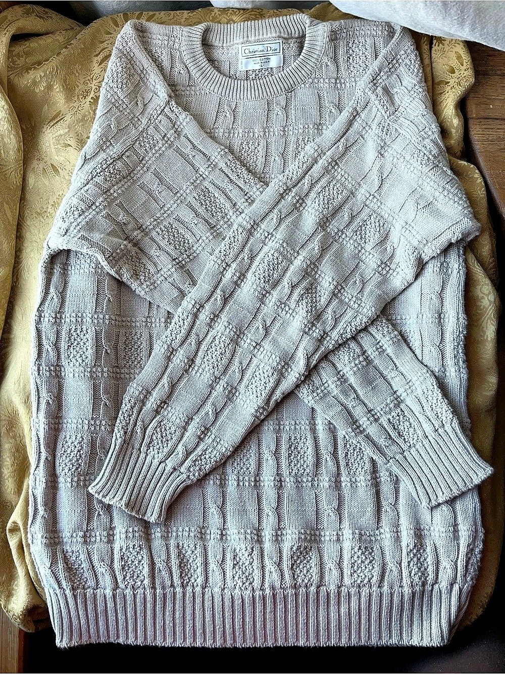 Vintage Christian Dior Cable Knit Sweater - 100% Heavyweight Cotton - Made in US